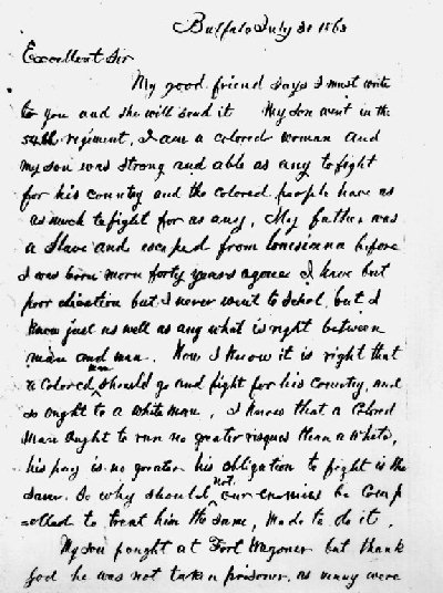 Letter from Mother of a Northern Black Soldier to President Lincoln